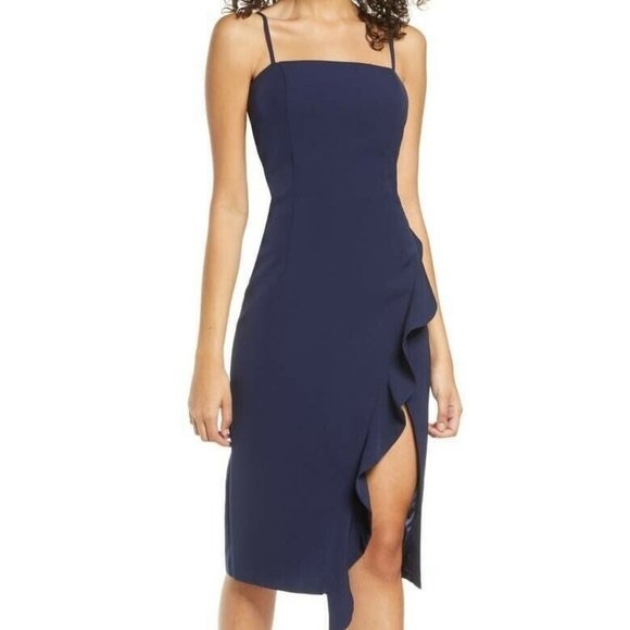 Bardot Rona midi dress in navy size large - Picture 4 of 12